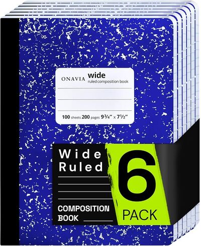 Composition Notebook Wide Ruled 6 Pack, 200 Pages (100 Sheets), 9-3/4 x 7-1/2, Marble Composition Books Bulk, Notebooks for School, Work, Office, Hard Cover Comp Book, School Supplies, Pink in Saudi Arabia