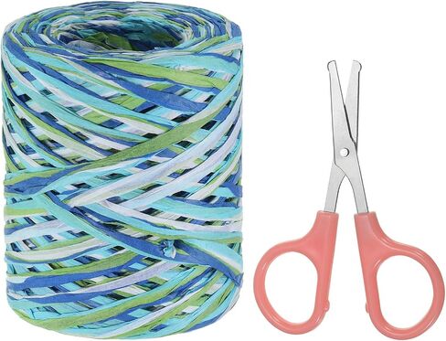 PATIKIL Raffia Paper Craft Ribbon Assortment Kit, Natural Raffia String with Scissor for Gifts, Flower Bouquets, Decoration, Dark Blue/Green, 218 Yards in Kuwait
