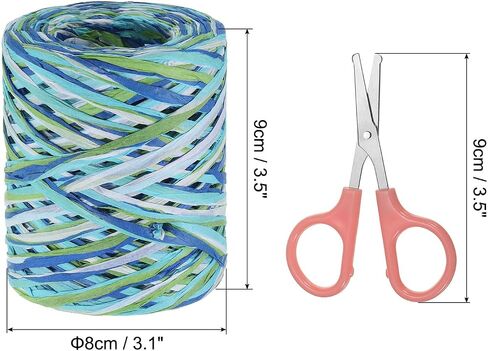 PATIKIL Raffia Paper Craft Ribbon Assortment Kit, Natural Raffia String with Scissor for Gifts, Flower Bouquets, Decoration, Dark Blue/Green, 218 Yards in Kuwait