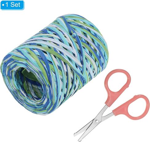 PATIKIL Raffia Paper Craft Ribbon Assortment Kit, Natural Raffia String with Scissor for Gifts, Flower Bouquets, Decoration, Dark Blue/Green, 218 Yards in Kuwait