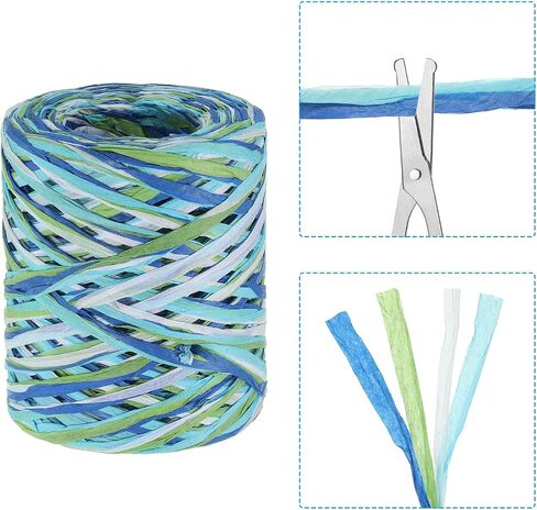 PATIKIL Raffia Paper Craft Ribbon Assortment Kit, Natural Raffia String with Scissor for Gifts, Flower Bouquets, Decoration, Dark Blue/Green, 218 Yards in Kuwait