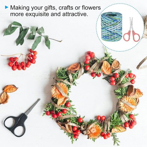 PATIKIL Raffia Paper Craft Ribbon Assortment Kit, Natural Raffia String with Scissor for Gifts, Flower Bouquets, Decoration, Dark Blue/Green, 218 Yards in Kuwait