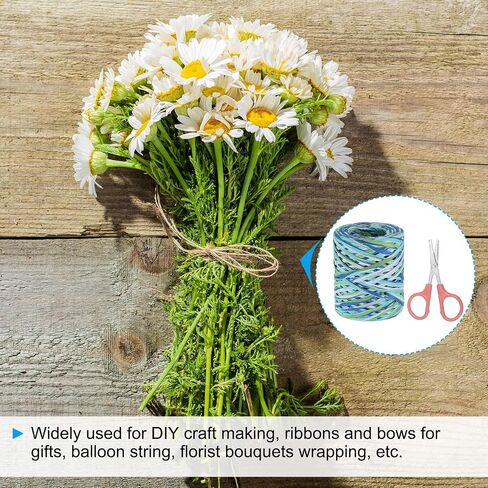 PATIKIL Raffia Paper Craft Ribbon Assortment Kit, Natural Raffia String with Scissor for Gifts, Flower Bouquets, Decoration, Dark Blue/Green, 218 Yards in Kuwait