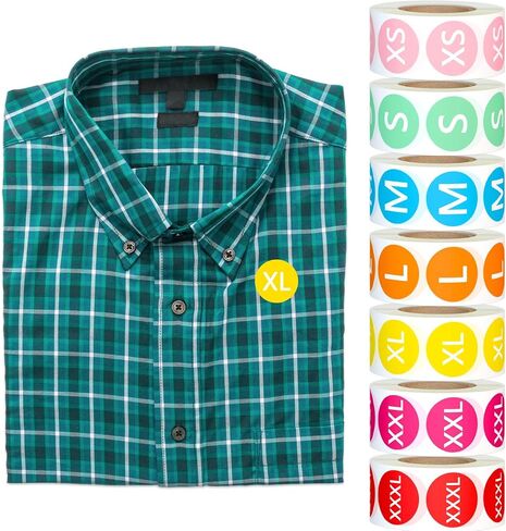 3500 Clothing Size Stickers, 7/8 Inch Round Self-Adhesive Size Sticker Labels, Colored Stickers with White Text, 7 Rolls, 7 Sizes XS, S, M, L, XL, XXL, XXXL for Clothing T-Shirt Retail in Kuwait