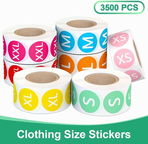 3500 Clothing Size Stickers, 7/8 Inch Round Self-Adhesive Size Sticker Labels, Colored Stickers with White Text, 7 Rolls, 7 Sizes XS, S, M, L, XL, XXL, XXXL for Clothing T-Shirt Retail in Kuwait