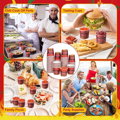 300 Pcs Chili Cook off Tasting Cups 2 oz Paper Cups Chili Cook off Portion Cups Disposable Food Sample Cups for Chili Cook off Competition Mexican Party Cooking Supplies in Saudi Arabia