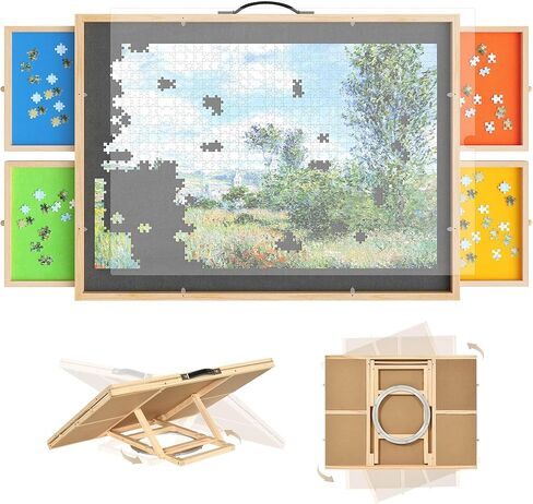 DWVO 2 in 1 Puzzle Board with Drawers, 1000 Pieces Tilting Puzzle Board with Spinning Lazy Susan, Rotating Puzzle Table with Drawers and Cover, Wooden Jigsaw Puzzle Table for Puzzle Enthusiasts in Saudi Arabia