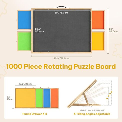 DWVO 2 in 1 Puzzle Board with Drawers, 1000 Pieces Tilting Puzzle Board with Spinning Lazy Susan, Rotating Puzzle Table with Drawers and Cover, Wooden Jigsaw Puzzle Table for Puzzle Enthusiasts in Saudi Arabia