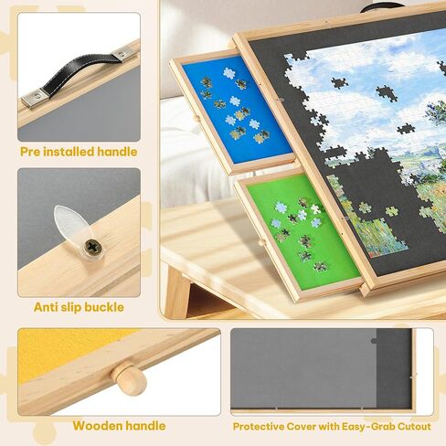 DWVO 2 in 1 Puzzle Board with Drawers, 1000 Pieces Tilting Puzzle Board with Spinning Lazy Susan, Rotating Puzzle Table with Drawers and Cover, Wooden Jigsaw Puzzle Table for Puzzle Enthusiasts in Saudi Arabia