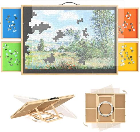 DWVO 2 in 1 Puzzle Board with Drawers, 1000 Pieces Tilting Puzzle Board with Spinning Lazy Susan, Rotating Puzzle Table with Drawers and Cover, Wooden Jigsaw Puzzle Table for Puzzle Enthusiasts in Saudi Arabia