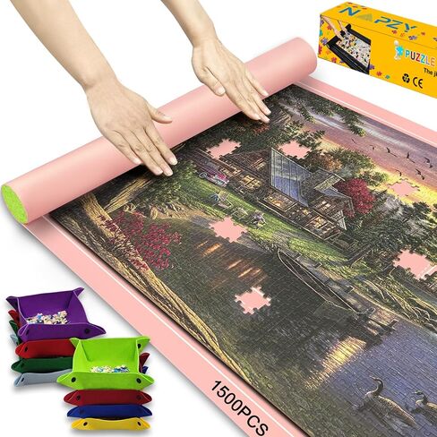 Napzy Puzzle Matt Rollup Puzzles Organizer 1500 1000 500PCS Puzzled Mat Pink Has Gift Box Non-Slip Felt Jigsaw Matt Roll Up Puzzling Board for Jigsawn Keeper Saver with 8 Jigsaws Tray in Saudi Arabia