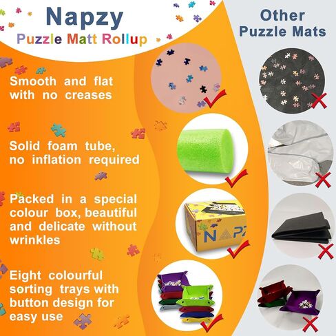 Napzy Puzzle Matt Rollup Puzzles Organizer 1500 1000 500PCS Puzzled Mat Pink Has Gift Box Non-Slip Felt Jigsaw Matt Roll Up Puzzling Board for Jigsawn Keeper Saver with 8 Jigsaws Tray in Saudi Arabia