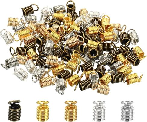 PATIKIL Cord End Caps, 100Pcs 4x9mm Metal Spring Coil End Tips Crimp Terminators Caps for Jewelry Making Bracelets Necklace DIY Crafting, Multicolored in Kuwait