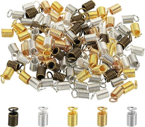 PATIKIL Cord End Caps, 100Pcs 4x9mm Metal Spring Coil End Tips Crimp Terminators Caps for Jewelry Making Bracelets Necklace DIY Crafting, Multicolored in Kuwait