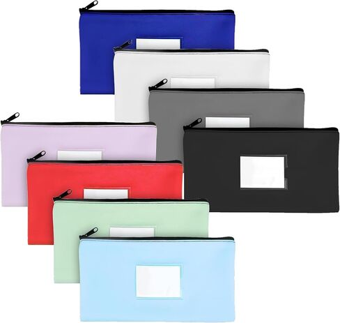Money Pouch With Zipper, 11 Inch X 6 Inch Money Bags With Zipper With Clear Window Label, 8 Colors, Bank Deposit Money Bag Can Hold Cash, Coins, Invoices, Cosmetics, Stationery (PACK-8) in Saudi Arabia