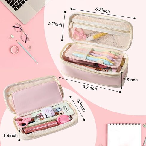 Janhavi Preppy Pencil Case for Schools ، Airct Bink Penicl Case لحقيبة التمريض ، حقيبة حقيبة قلم رصاص لطيف للمكتب ، هدايا عيد الميلاد لـ 6 7 8 9 10 11 12 13 سنة. in Kuwait