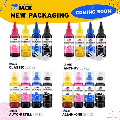Printers Jack Sublimation Ink for Supertank Inkjet Printers ET-2800 ET-2803 ET-2720 ET-2760 ET-3760 ET-4700 ET-4800 ET-7720 ET-2400 Heat Press Transfer on T-Shirt Mug Mask Printer(Autofill/Anti-UV) in Kuwait