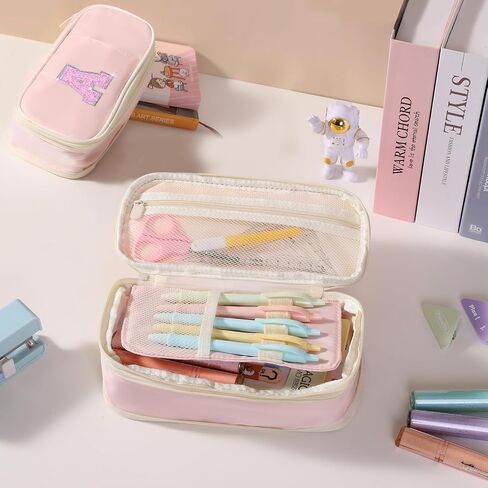 Janhavi Preppy Pencil Case for Schools ، Airct Bink Penicl Case لحقيبة التمريض ، حقيبة حقيبة قلم رصاص لطيف للمكتب ، هدايا عيد الميلاد لـ 6 7 8 9 10 11 12 13 سنة. in Kuwait