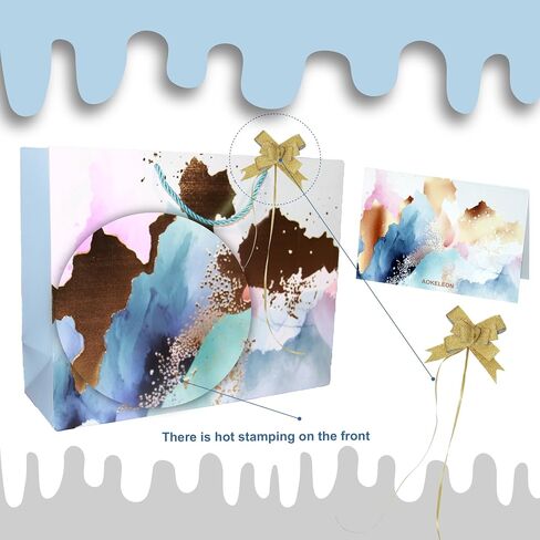 AOKELEON 12.6" Teal and Pink Gift Bag Set with Gold Foil, Tissue Paper, Greeting Card and Pull Bow for Women's Birthday, Mother's Day, Valentine's Day, Weddings, Parties in Saudi Arabia