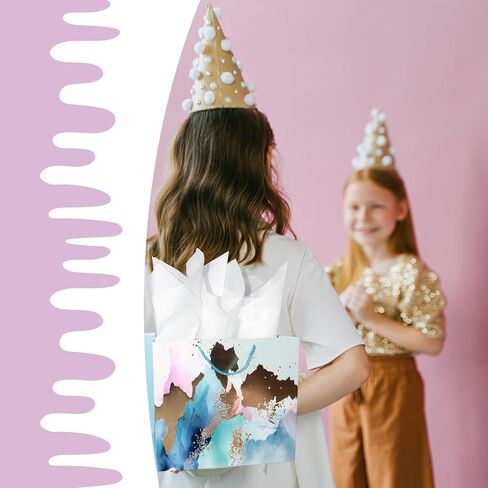 AOKELEON 12.6" Teal and Pink Gift Bag Set with Gold Foil, Tissue Paper, Greeting Card and Pull Bow for Women's Birthday, Mother's Day, Valentine's Day, Weddings, Parties in Saudi Arabia