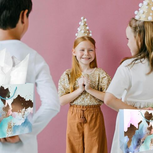 AOKELEON 12.6" Teal and Pink Gift Bag Set with Gold Foil, Tissue Paper, Greeting Card and Pull Bow for Women's Birthday, Mother's Day, Valentine's Day, Weddings, Parties in Saudi Arabia