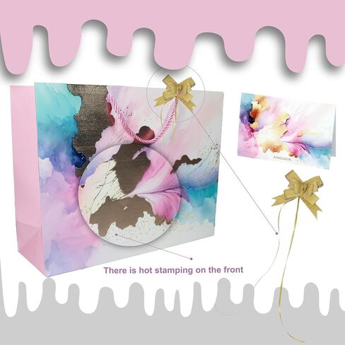 AOKELEON 12.6" Teal and Pink Gift Bag Set with Gold Foil, Tissue Paper, Greeting Card and Pull Bow for Women's Birthday, Mother's Day, Valentine's Day, Weddings, Parties in Saudi Arabia