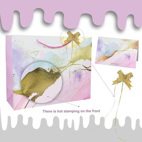 AOKELEON 12.6" Teal and Pink Gift Bag Set with Gold Foil, Tissue Paper, Greeting Card and Pull Bow for Women's Birthday, Mother's Day, Valentine's Day, Weddings, Parties in Saudi Arabia