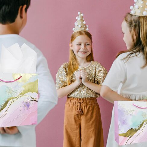 AOKELEON 12.6" Teal and Pink Gift Bag Set with Gold Foil, Tissue Paper, Greeting Card and Pull Bow for Women's Birthday, Mother's Day, Valentine's Day, Weddings, Parties in Saudi Arabia