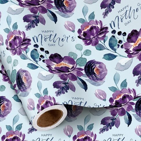 RUSPEPA Mother's Day Wrapping Paper Roll, Mini Roll, Pink Blue Butterfly Floral Design Gift Wrap, Watercolor Happy Mother's Day Gift Paper for Mom, Mother's Day Celebrations, 17 In X 16.4 Ft in Kuwait