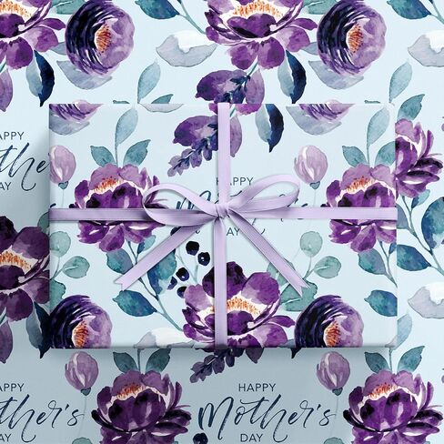 RUSPEPA Mother's Day Wrapping Paper Roll, Mini Roll, Pink Blue Butterfly Floral Design Gift Wrap, Watercolor Happy Mother's Day Gift Paper for Mom, Mother's Day Celebrations, 17 In X 16.4 Ft in Kuwait