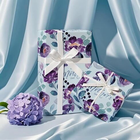 RUSPEPA Mother's Day Wrapping Paper Roll, Mini Roll, Pink Blue Butterfly Floral Design Gift Wrap, Watercolor Happy Mother's Day Gift Paper for Mom, Mother's Day Celebrations, 17 In X 16.4 Ft in Kuwait