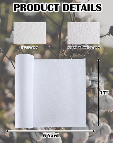 Fusible Fleece Interfacing, One-Sided Loft Fusible Fleece for Sewing, Quilting, Crafts, Clothing, Bags (17 Inches x 5 Yard) Heavy Weight, Easy Iron-On Application, Enhanced Projects in Saudi Arabia