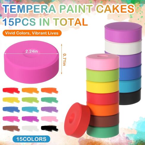 Nuanchu 15 Pcs Tempera Paint Cakes 15 Colors Tempera Paint Washable Art Supplies for Painting Drawing Crafts Activities in Kuwait