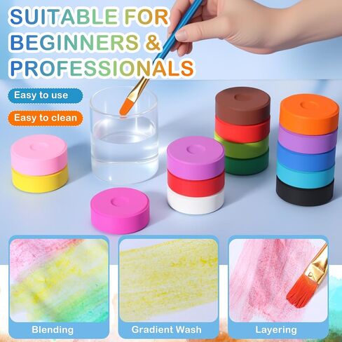 Nuanchu 15 Pcs Tempera Paint Cakes 15 Colors Tempera Paint Washable Art Supplies for Painting Drawing Crafts Activities in Kuwait