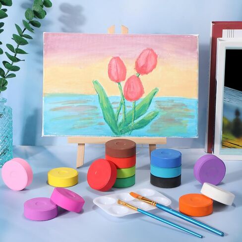Nuanchu 15 Pcs Tempera Paint Cakes 15 Colors Tempera Paint Washable Art Supplies for Painting Drawing Crafts Activities in Kuwait