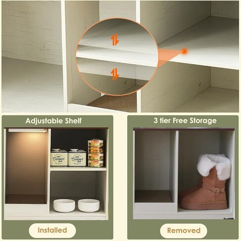Cat Litter Box Enclosure, Hidden Litter Box Furniture Cabinet with Storage, Cardboard, Light, Wood Indoor Cat House Washroom, Farmhouse Style, 43.3 * 19.7 * 21.1 inches, Antique White in Kuwait