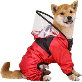 Dog Raincoat, Hooded Poncho, Casual Light Pet Raincoat, Reflective, Red, Medium, Large Dog, Medium Dog