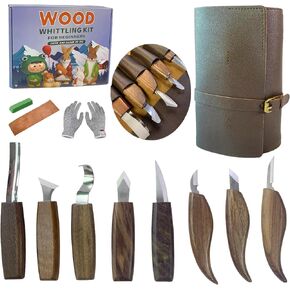 طقم Wood Whittling ، مجموعة نقاط الخشب ، مجموعة أدوات سكين مع حزمة هدايا رائعة للجلد ، و Galnut يوجه شفرة الفولاذ المقاوم للصدأ حادة عالية الكربون