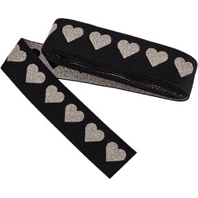Mayjoydiy 5 ياردة قلب مرن النطاق 1.57 بوصة مرنة الحبل مع حب قلب Jacquard Love مرنة لخياطة مشروع الملابس DIY Crafts (الذهب)