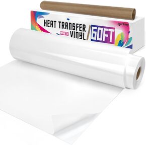 Lzerking Heat Transfer Vinyl - 12in x 60ft Iron on Vinyl for Cricut Htv Vinyl for Shirts, White Matte - Durable and Colorfast