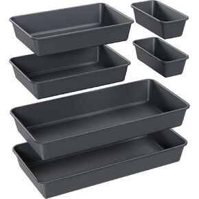 6 PCS منظم درج كبير ، 3 أحجام من الصواني المنظمة للأدراج البلاستيكية متعددة الاستخدامات ، وفواصل الدرج ، وصناديق التنظيم وصناديق التخزين لغرور الماكياج ، وأدوات المطبخ ، والمكتب ، والحمام