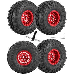 RC 1.0 عجلات وإطارات Beadlock لـ 1/18 TRX4M ، 1/24 SCX24 RC Crawler ، Aluminium RC Wheels 1.0 Beadlock RIMS إطارات مطاطية ناعمة ، 4 مساءً ، وردي
