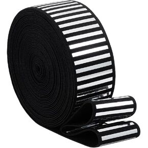 BENECREAT 5 Yards Black Knitted Elasticated Tape with Gold Laser Pieces, 1.54 Inch Sewing Elastic Band Polyester Stretch Strap for Sewing Waistband Wig and DIY Crafting