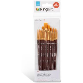 Kingart 250-10 مجموعة فرشاة الطلاء الفنية الأكريليك ، 10 فرش مقبض من النايلون القصيرة من النايلون المسطحة للاكريليك والزيت والألوان المائية ، الرسم الصخري ، الطلاء على الوجه ، قماش ، السيراميك ، الحرفية والهواية