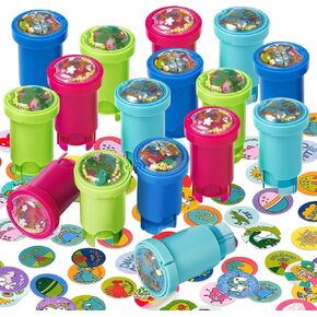Giant bean Sticker Stamper, 4 Pack of 640 Motivational Sticker Stamps for Kids, Animal Dino Unicorn Theme Cartoon Reward Stickers, Teacher Praise Stickers for School Supplies Art and Craft Toys