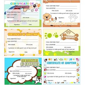 Dog Adoption Certificates Perfect for Dog Party Favors,Shelters and Pet Adoption Centers-11" x 8.5",30 Pcs