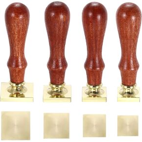 PATIKIL 20/22/25/30mm Square Blank Wax Seal Stamp 4 Pack Removable Brass Head Without Carving Wooden Handle for Envelope Invitation Wine Packing Gift Wrapping