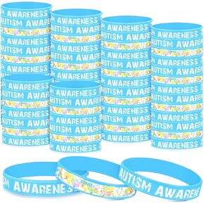 Henoyso 100 PCS Autism Awarness Doarnes Bracelets Wristbands Bulk Contlull Puzzle Vace Position Silicone Gift for Autism Awarness Form