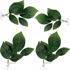 4 PCS ملحقات خزان لوحات أوراق الأسماك ، ومحاكاة الموائل الطبيعية لأسماك Betta الراحة واللعب ، والنباتات البلاستيكية القابلة للتعديل ، والديكور مع كوب الشفط