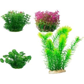 Artificial Aquarium Plants, Pink and Green Decorative Underwater Plants, (4, Rose & Green)
